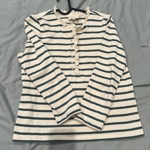 Sezane Gael Mariniere Stripped Top in White/Sage